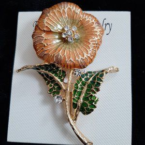 New Enameled Gold tone Flower Brooch